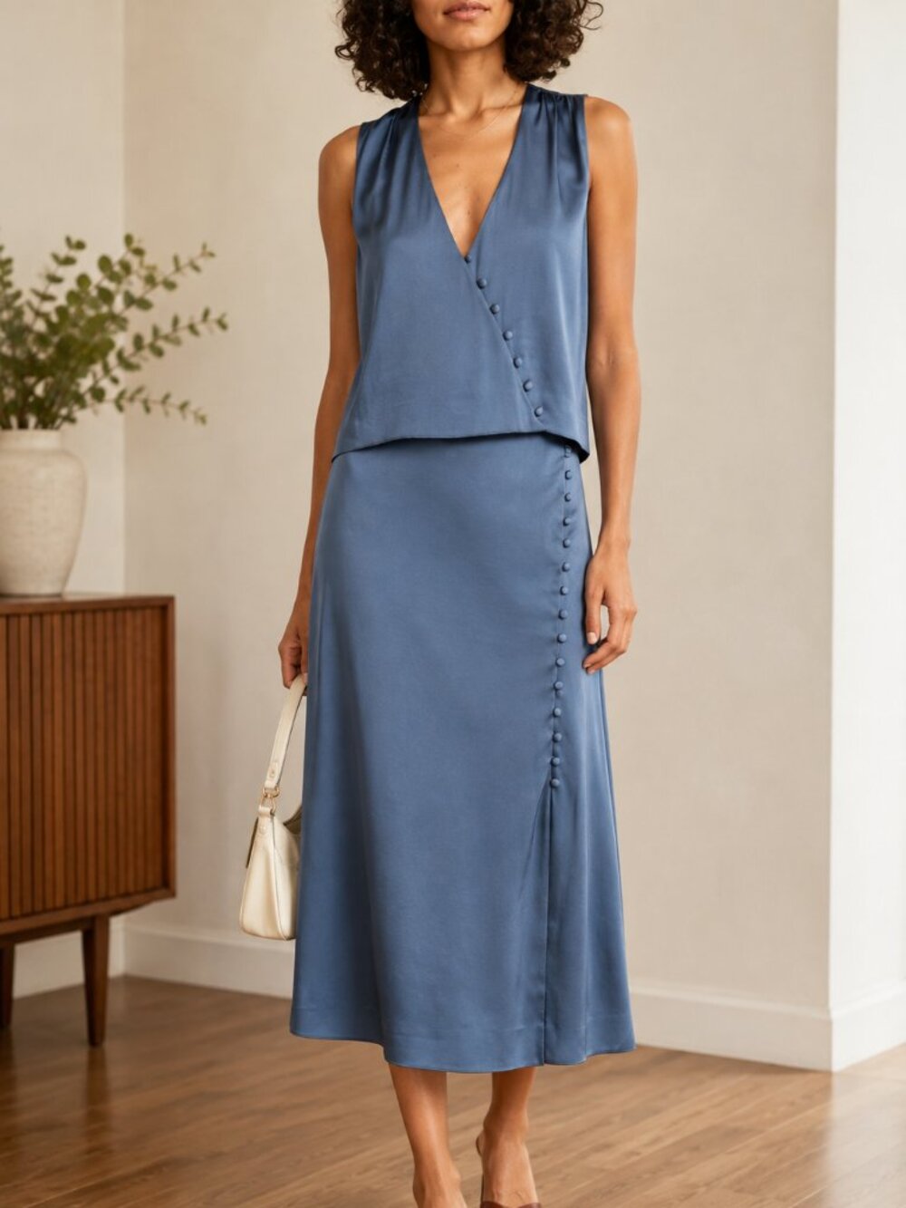 Veronica Beard Franconia Satin Midi Skirt Lagoon Blue Size 2